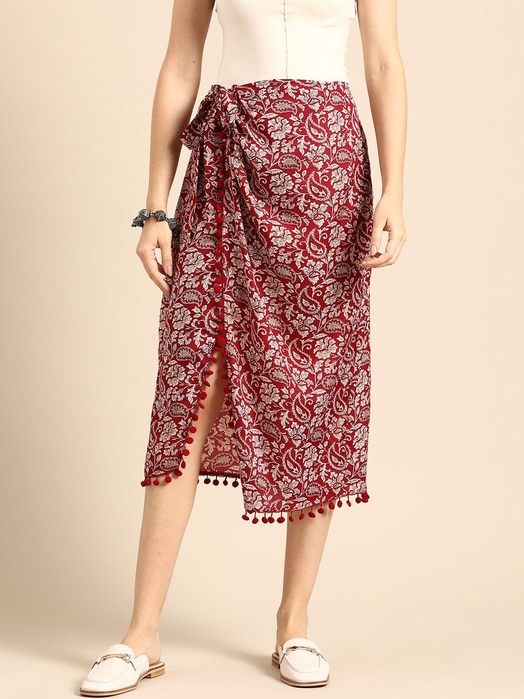 sangria women printed wrap midi skirt