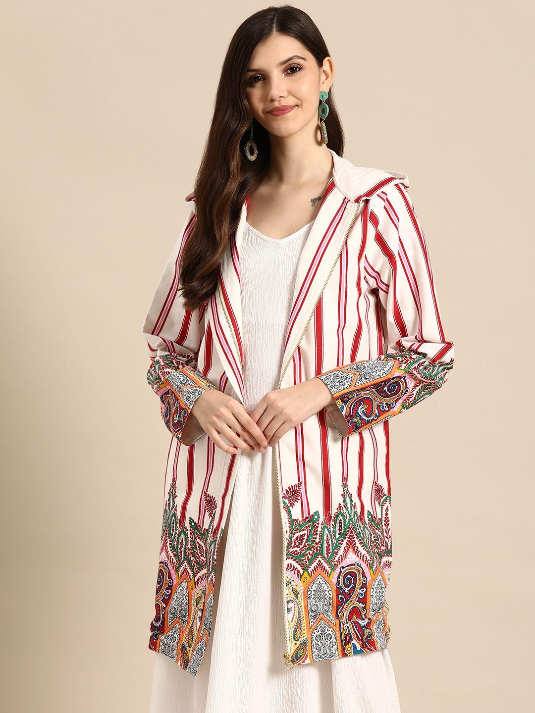 sangria women pure cotton floral longline fusion jacket