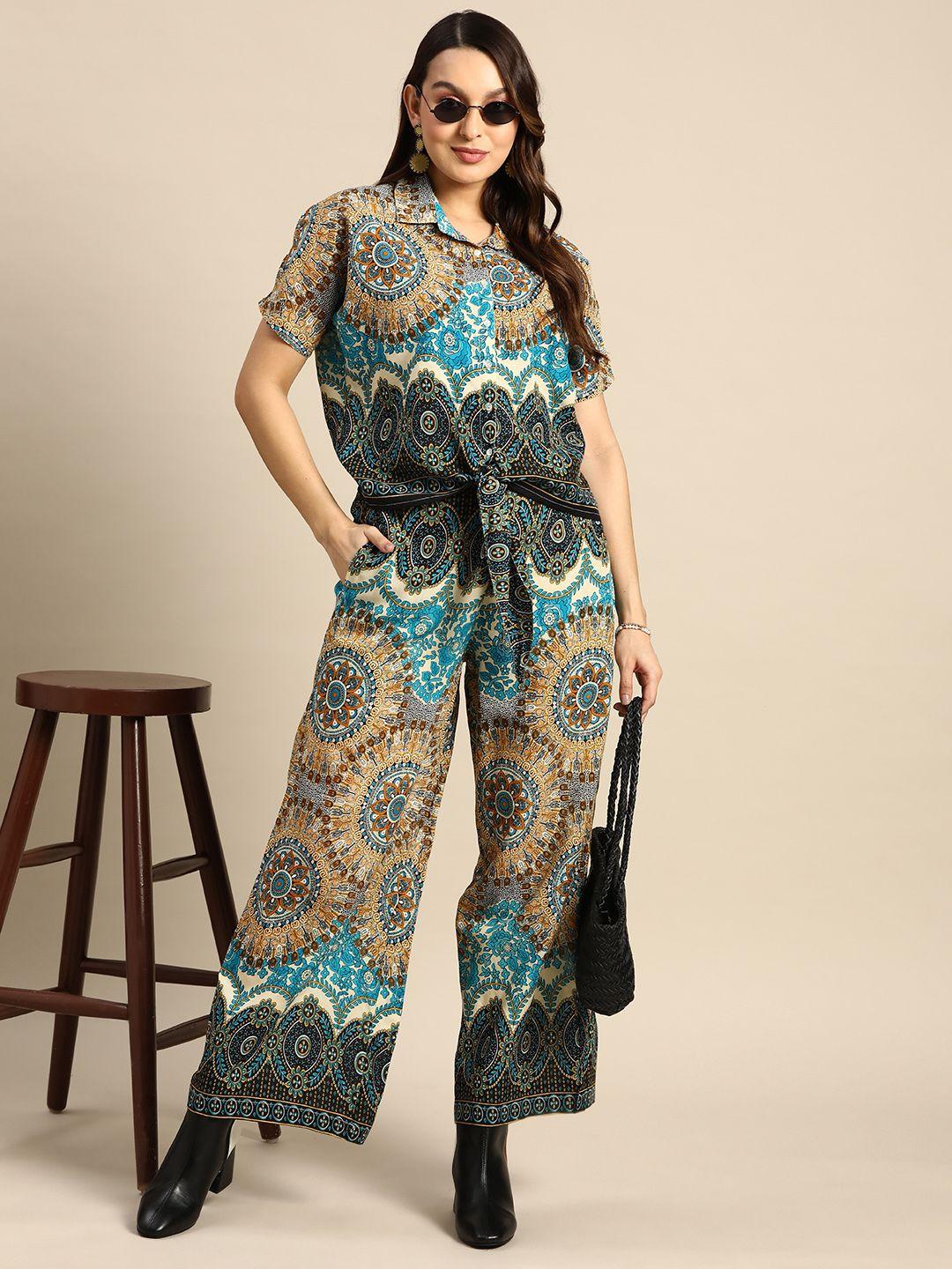 sangria women pure cotton shirt with palazzos