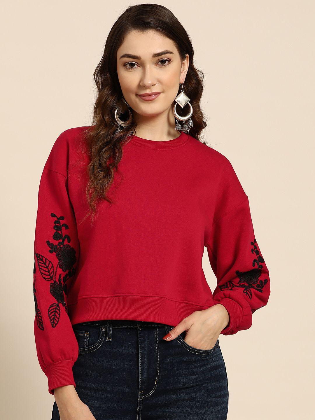 sangria women red embroidered detail sweatshirt