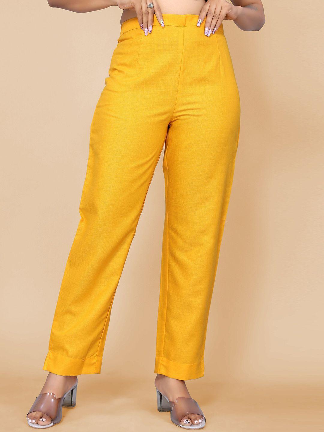 sangria women regular fit plain casual cotton trousers
