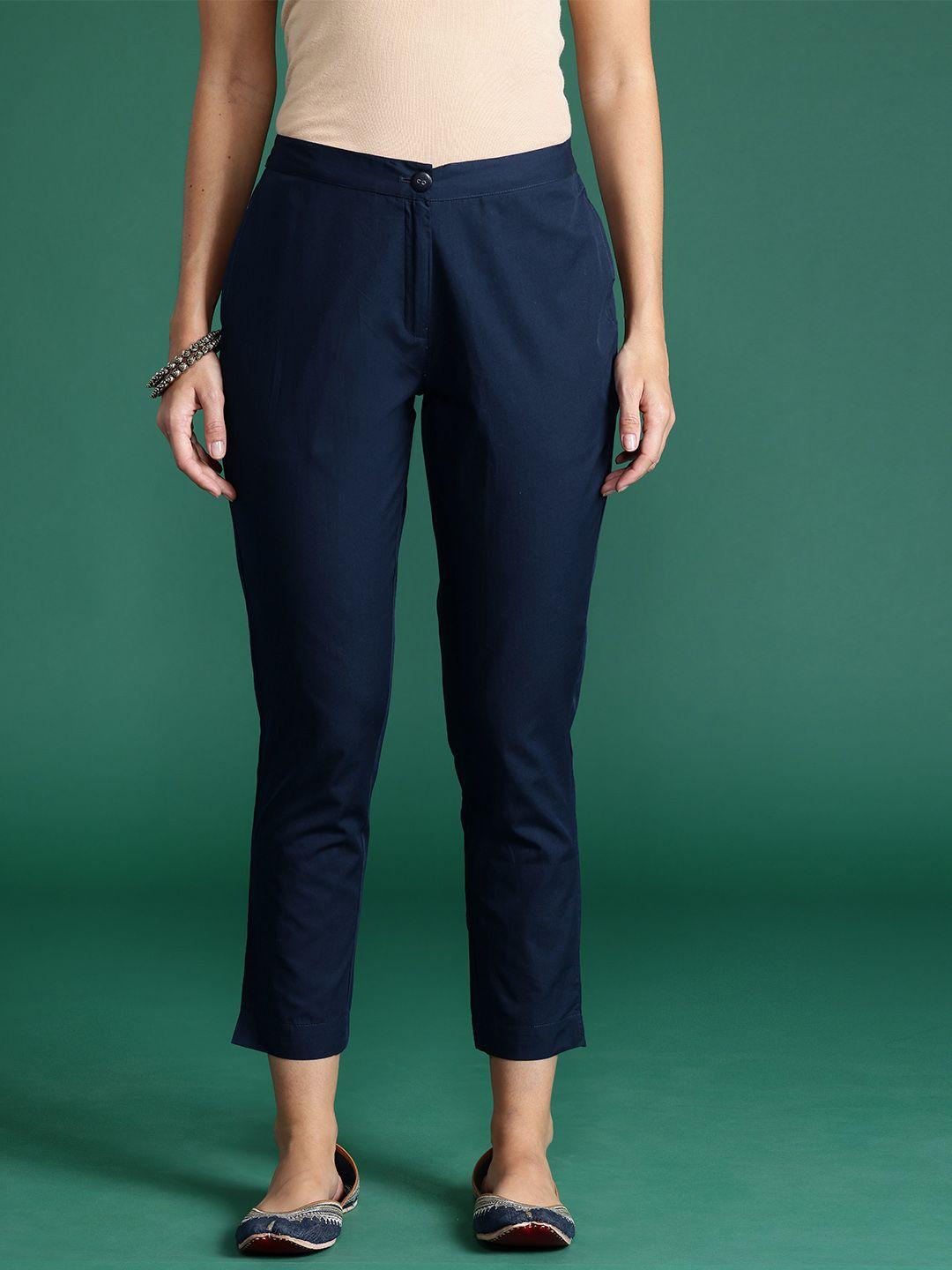 sangria women relaxed slim fit cotton trousers