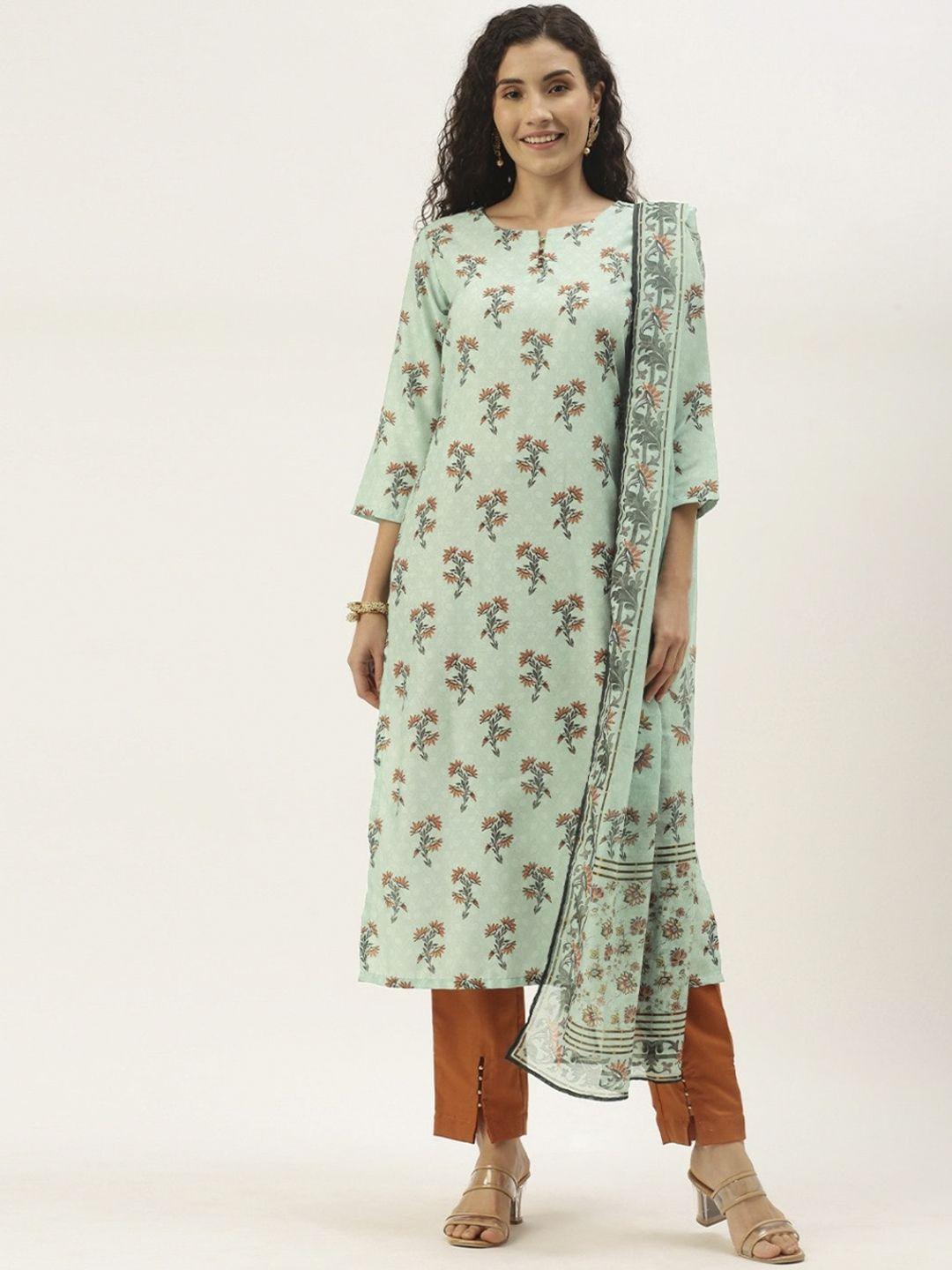 sangria women sea green printed regular kurta with trousers & with dupatta