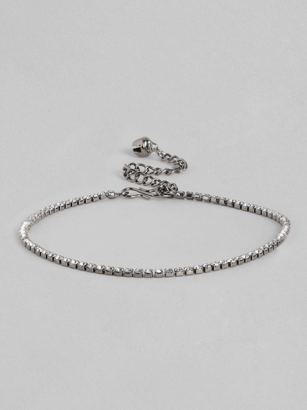 sangria women silver-plated stone studded anklet