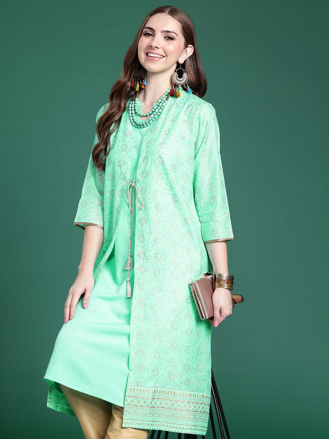 sangria women solid kurta with shrug