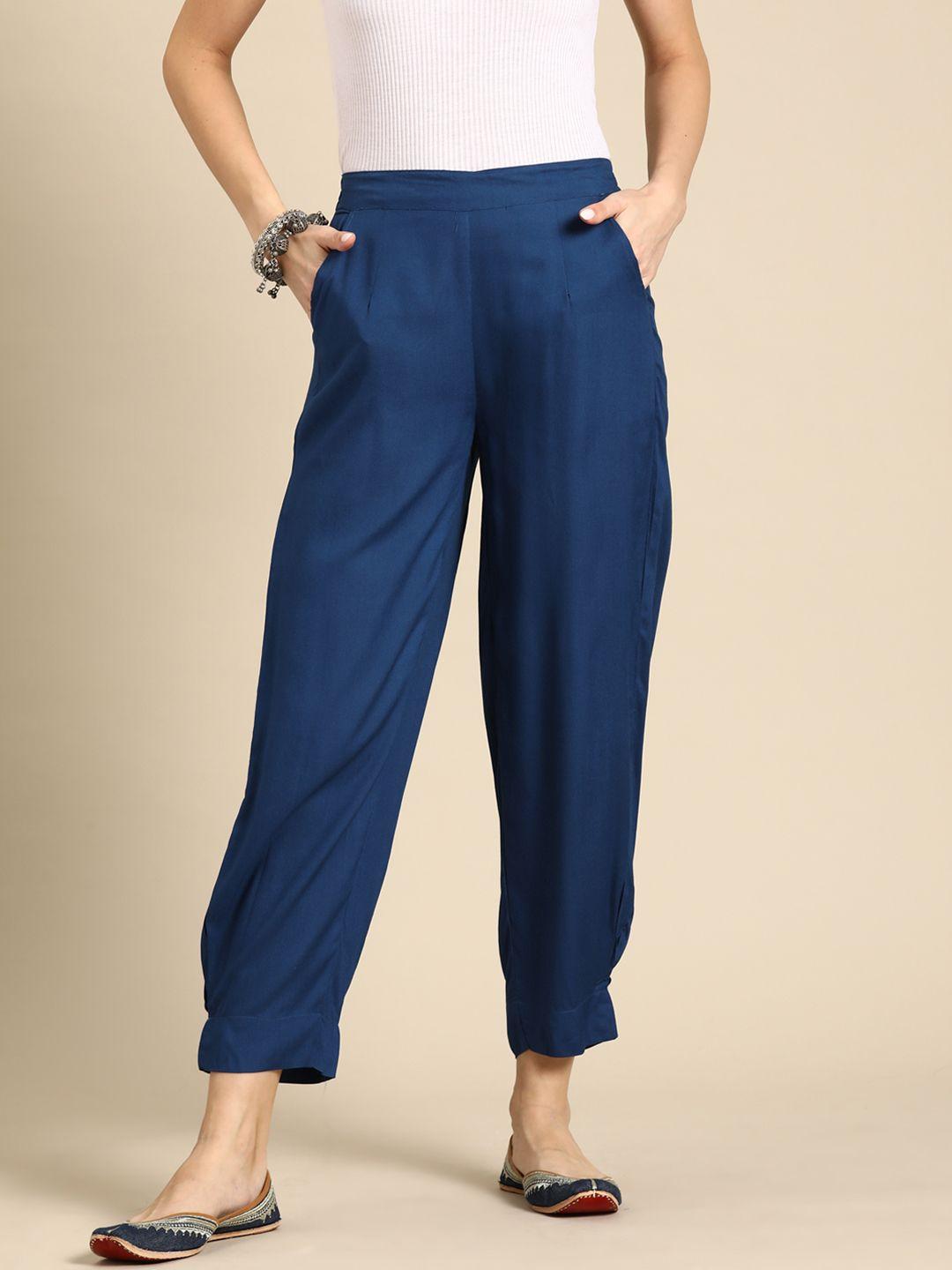 sangria women solid regular trousers