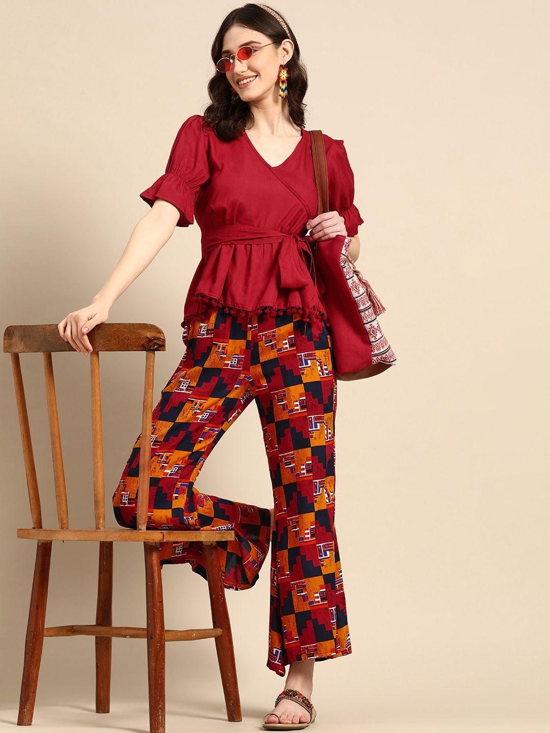 sangria women solid wrap ethnic co-ords