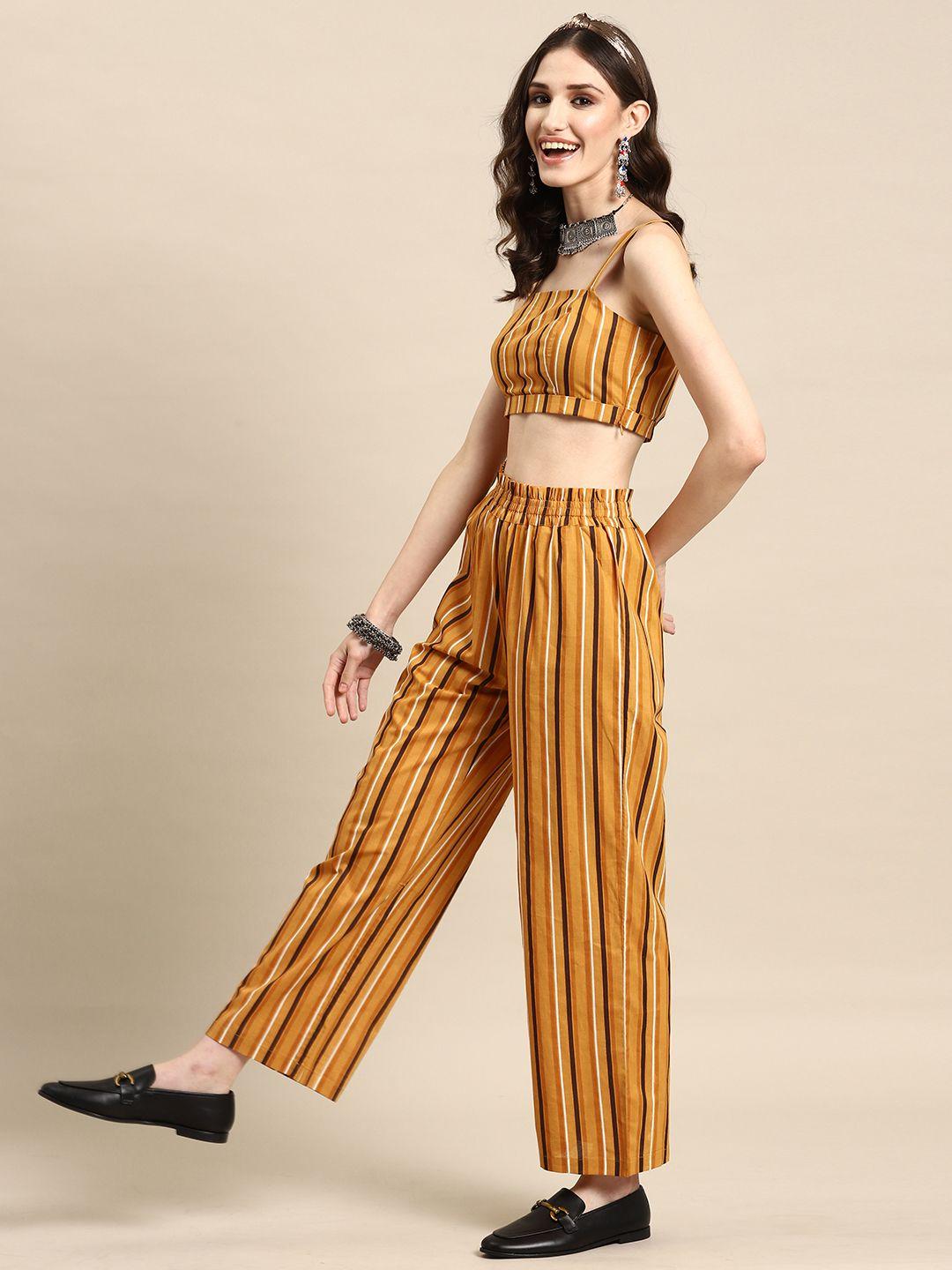 sangria women striped cotton crop top with trousers