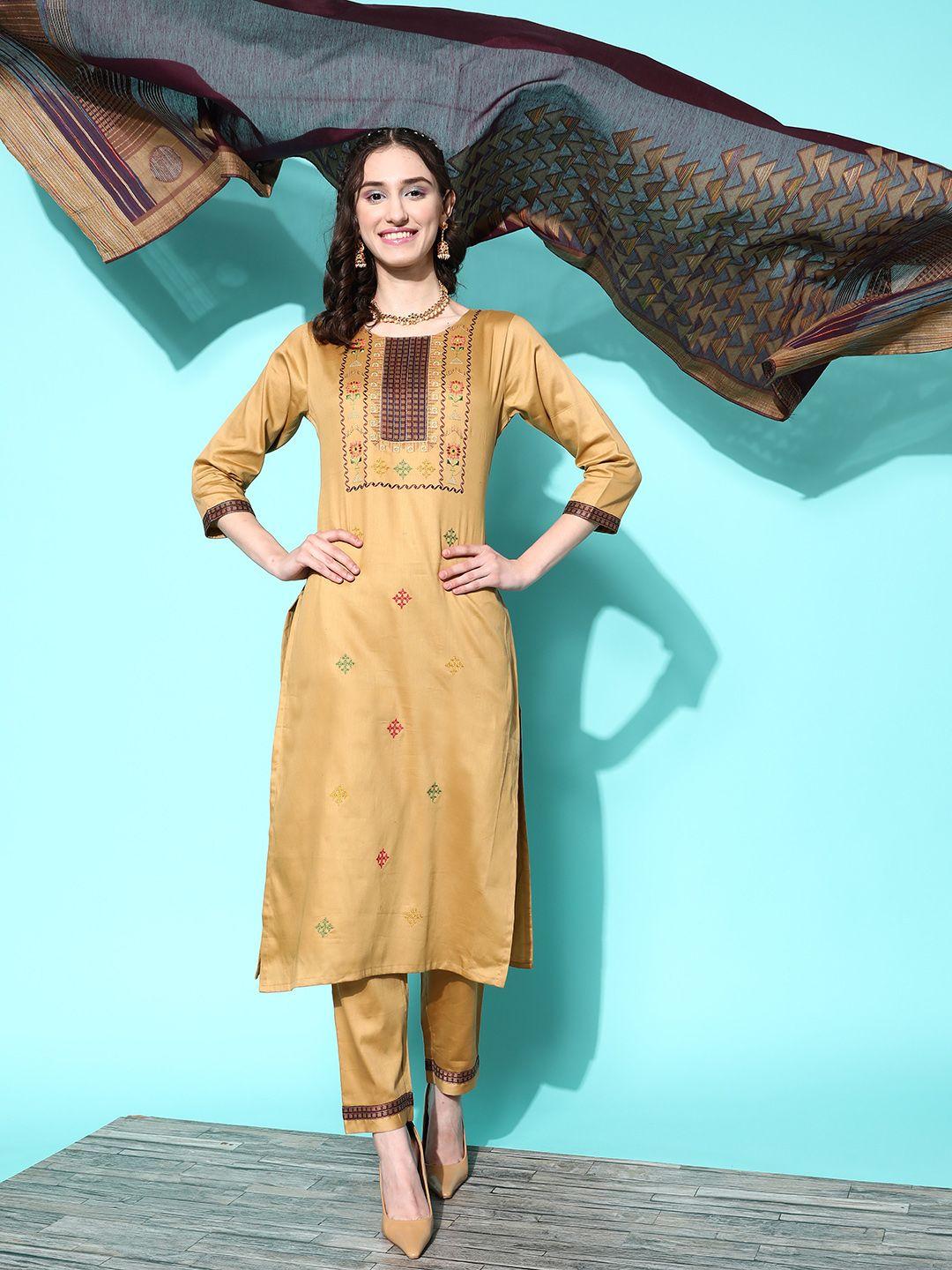 sangria women thread work kurta with trousers & with dupatta