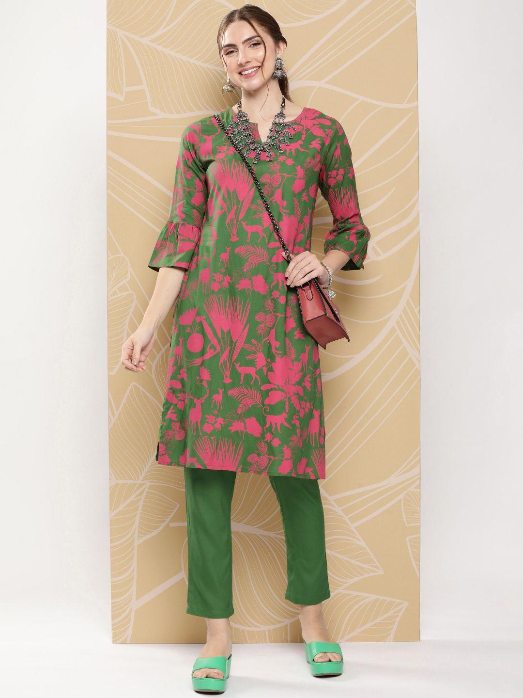 sangria women tribal printed regular kurta with trousers