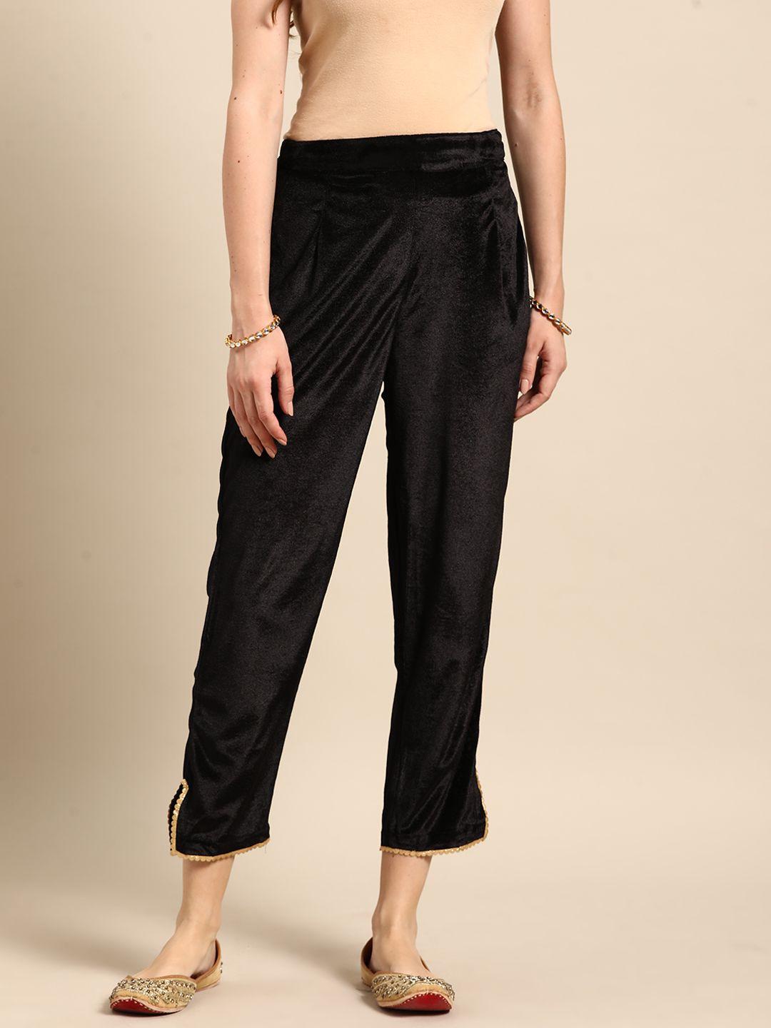 sangria women velvet finish gota pati trousers