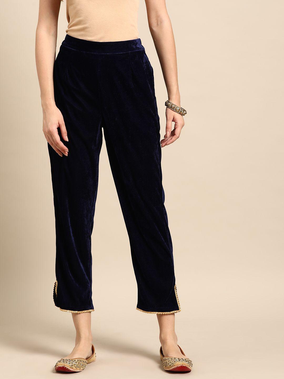 sangria women velvet finish gota pati trousers