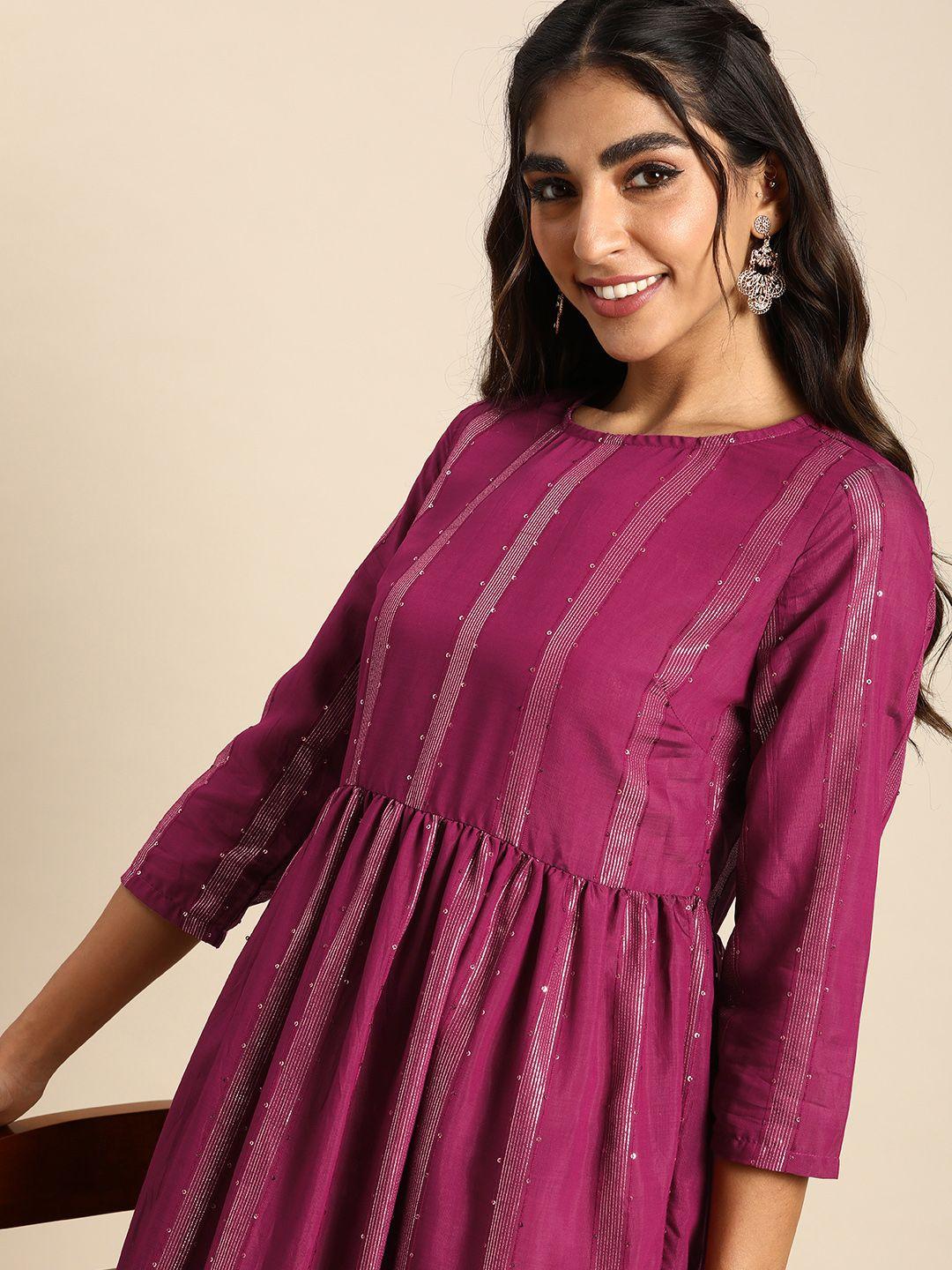 sangria women violet striped ethnic dress