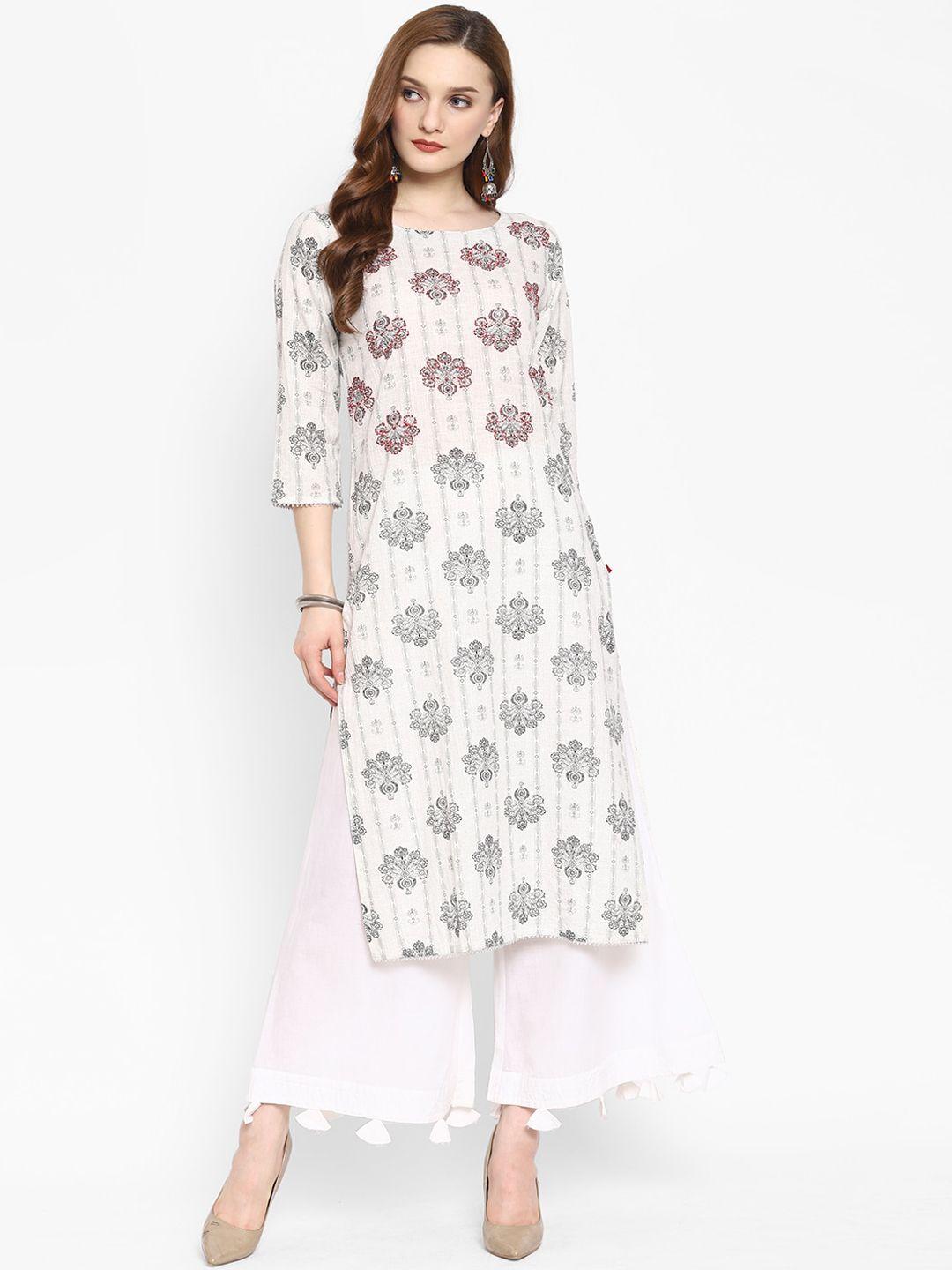 sangria women white & grey ethnic motifs printed kurta