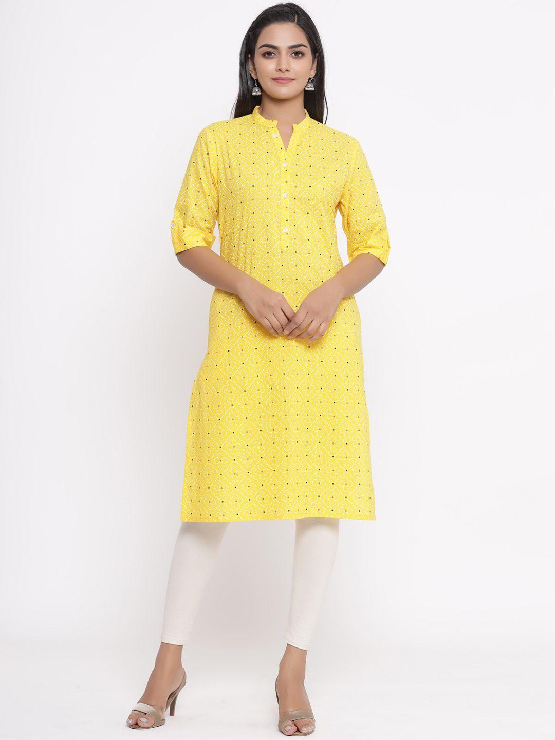 sangria women yellow printed straight kurta