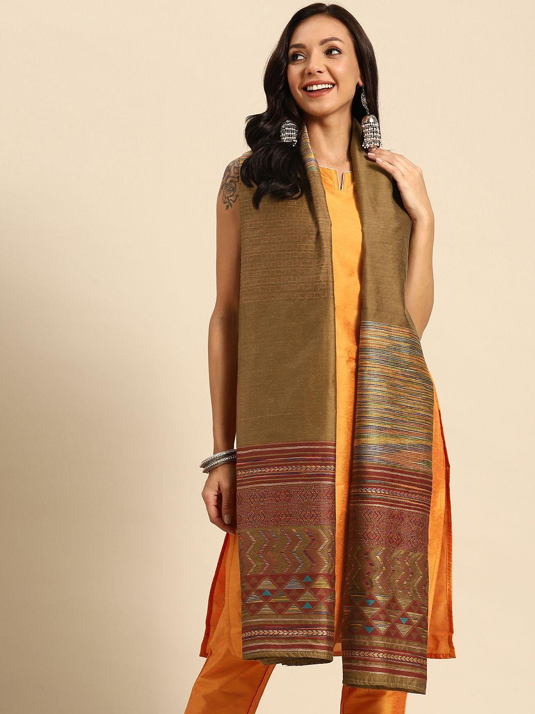 sangria woven design dupatta with kantha work