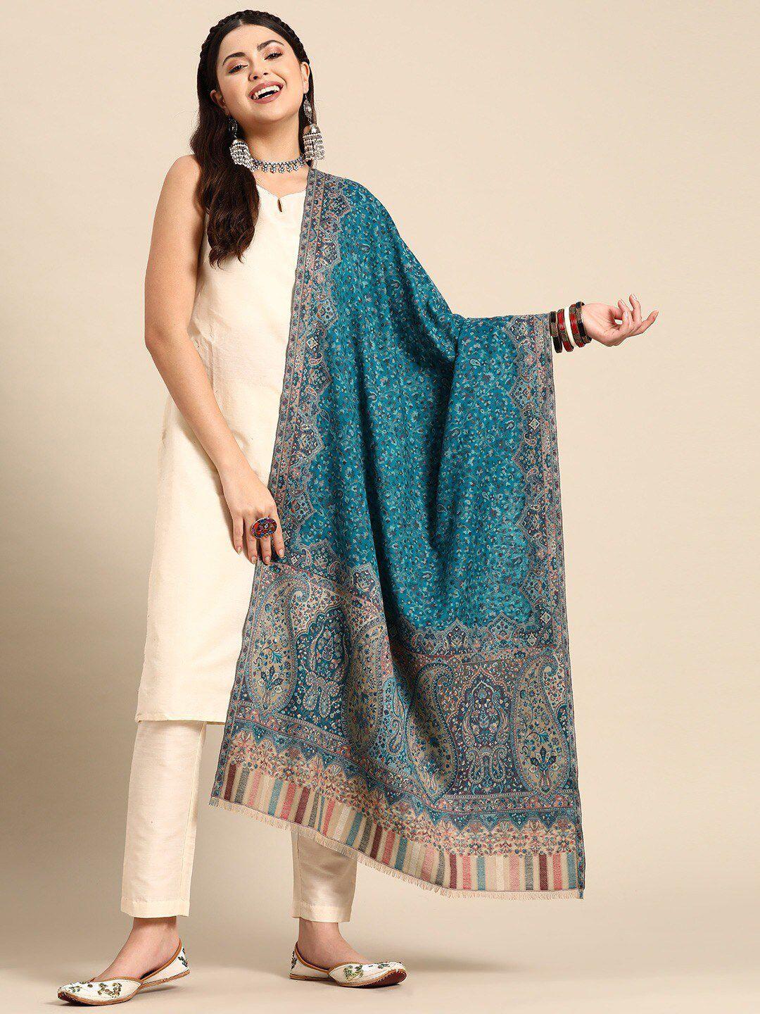 sangria woven design fringed border shawl