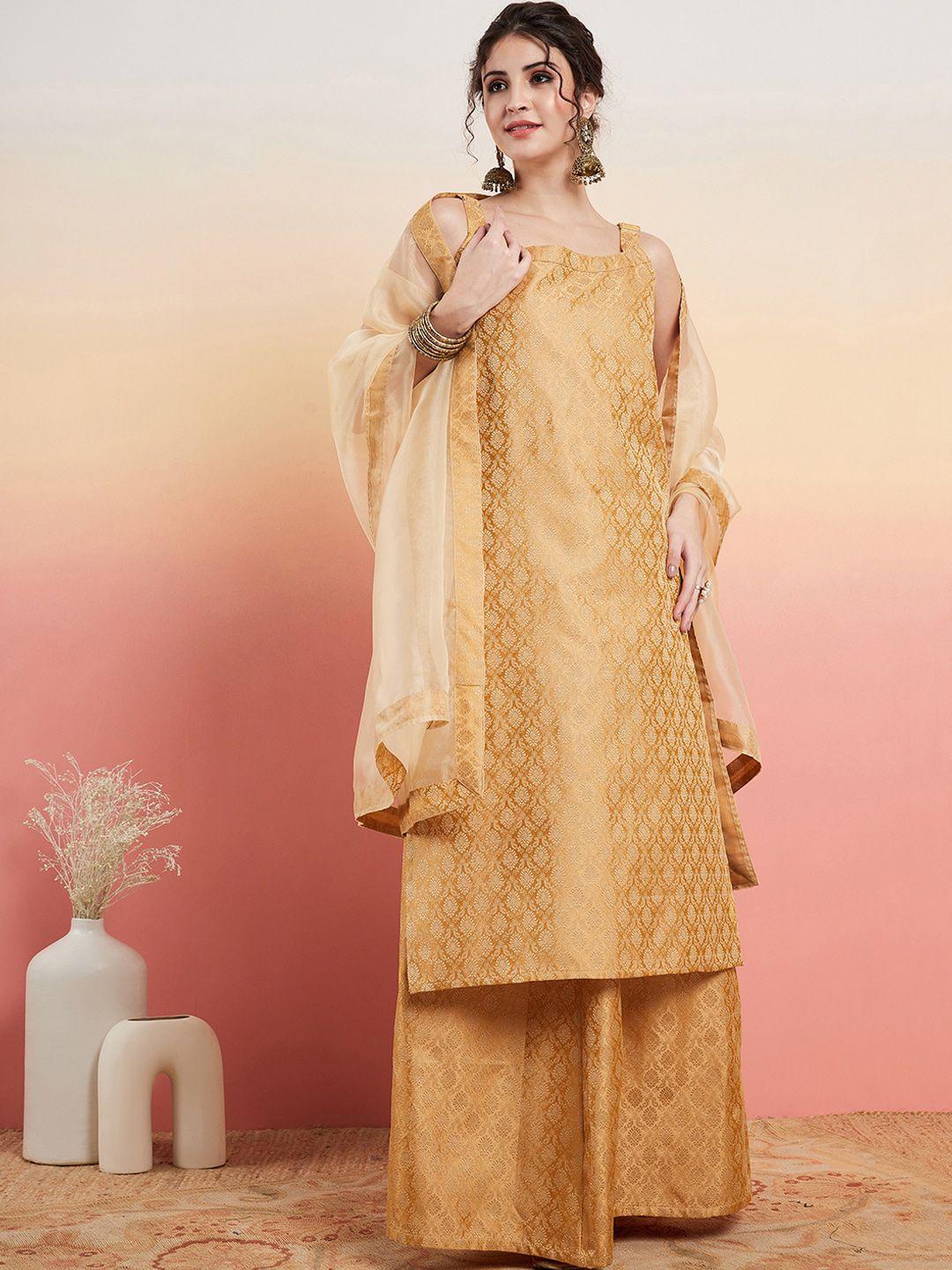 sangria woven design straight kurta with palazzos & dupatta