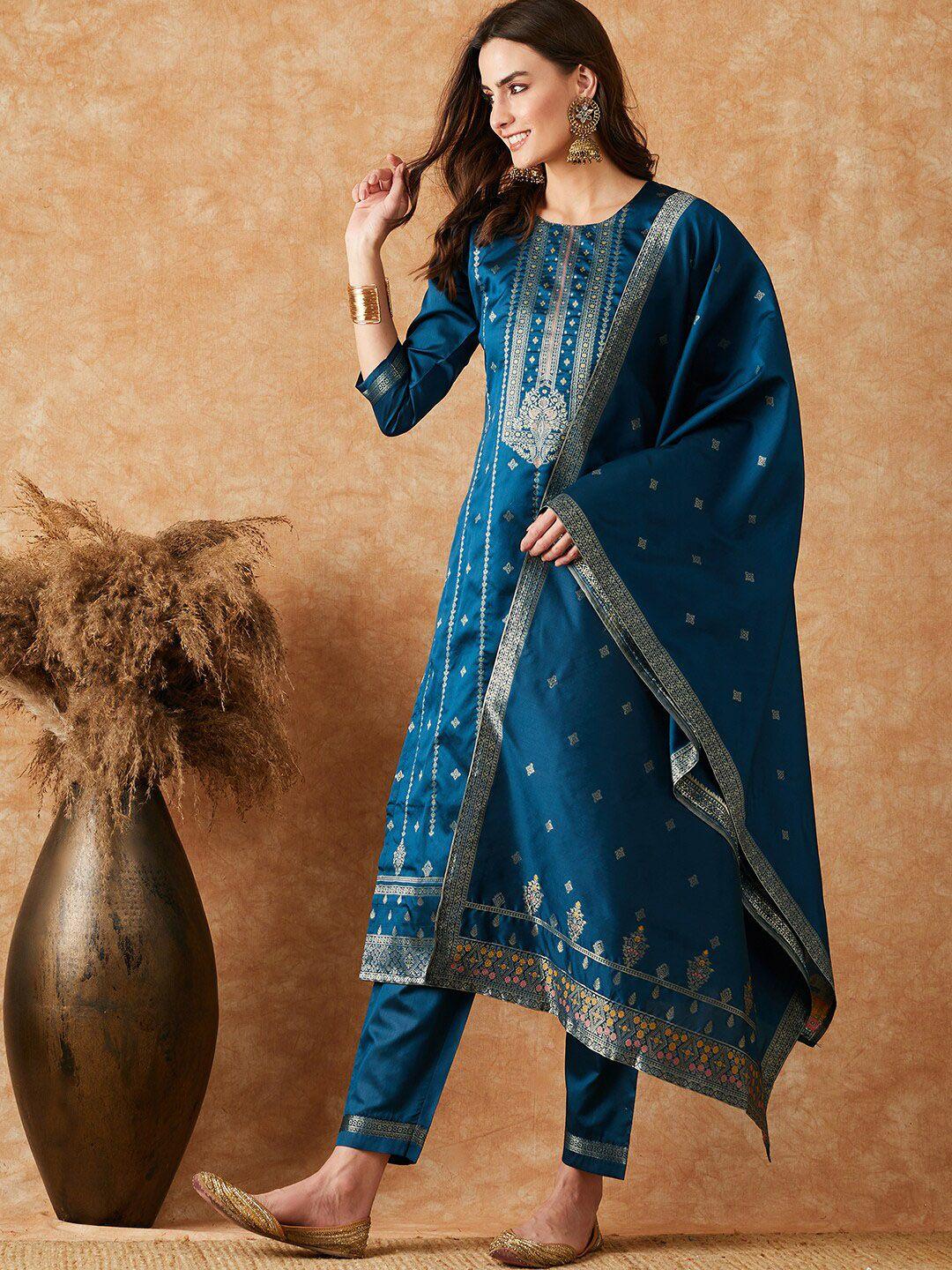 sangria woven design straight kurta with trouser & dupatta