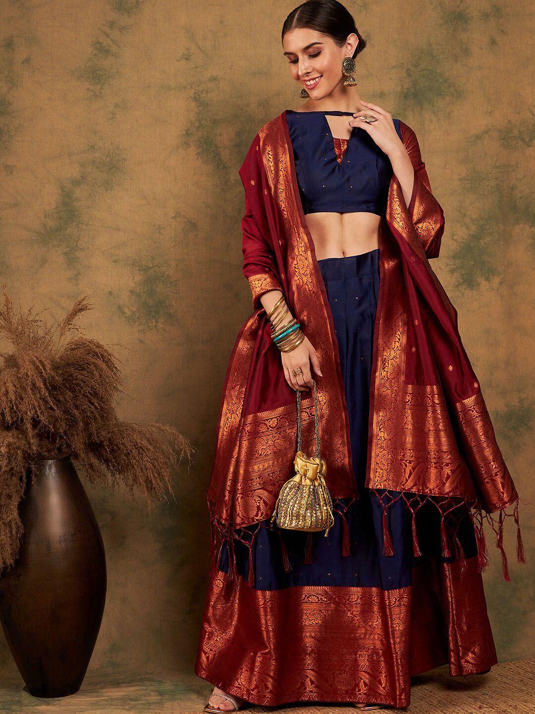 sangria woven-designed semi-stitched lehenga & unstitched blouse with dupatta