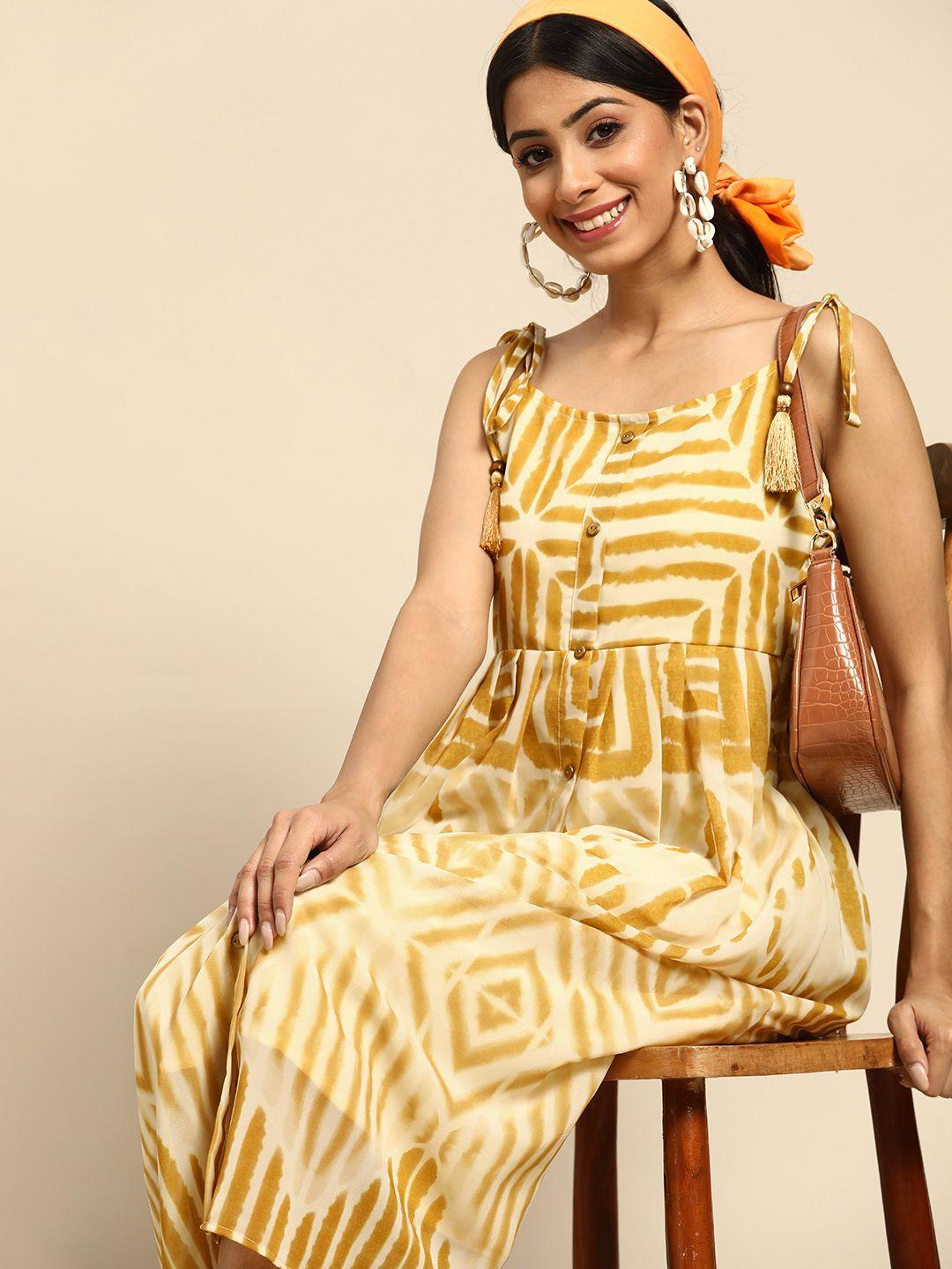 sangria yellow & mustard yellow georgette a-line midi dress