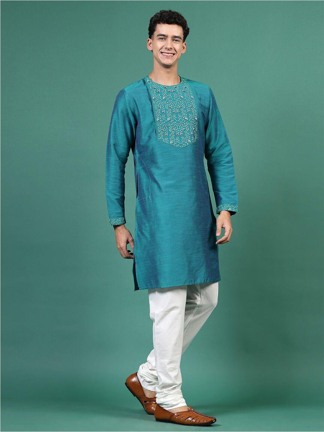 sangria yoke design floral embroidered round neck straight kurta