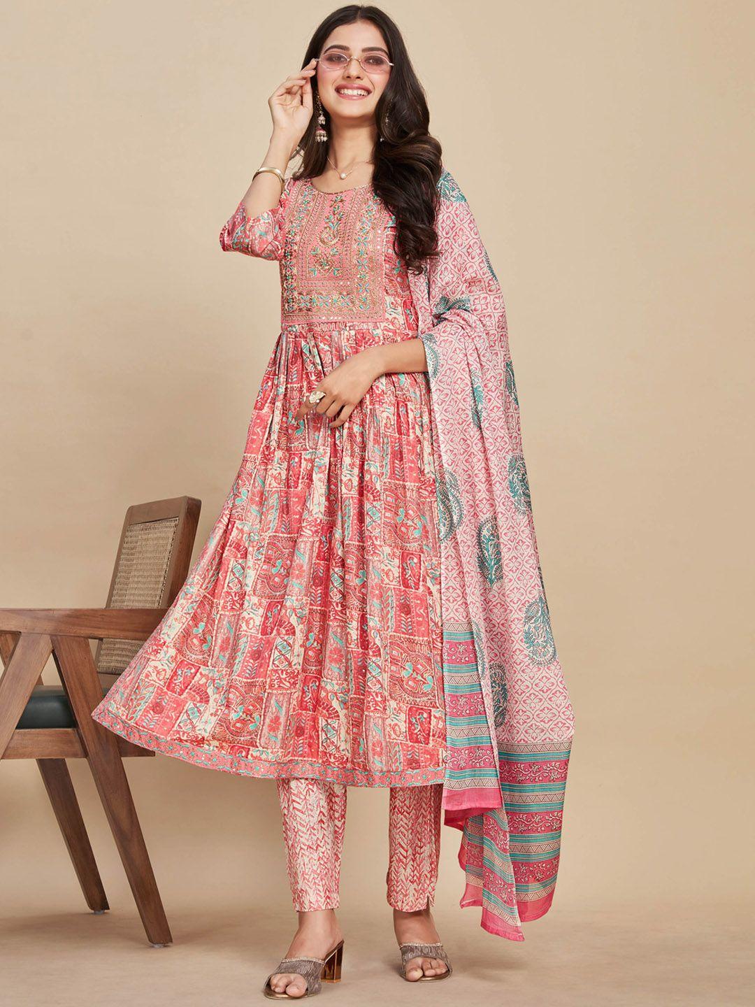 sangria yoke-design pure-cotton a-line kurta with trouser & dupatta