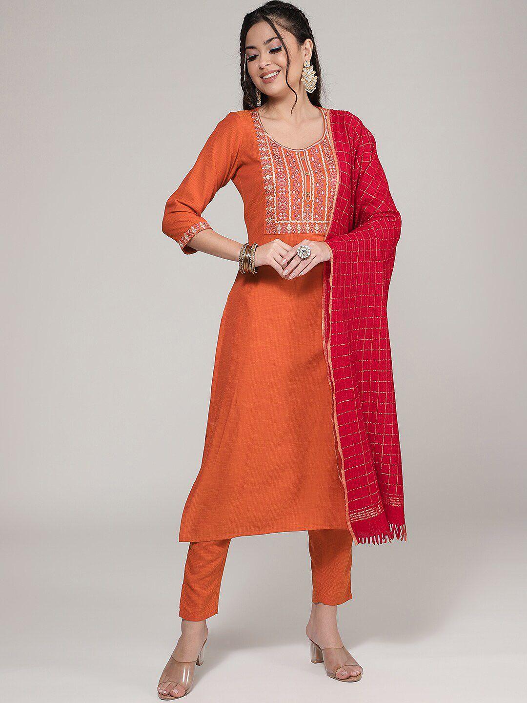 sangria yoke designed straight kurta with trouser & dupatta