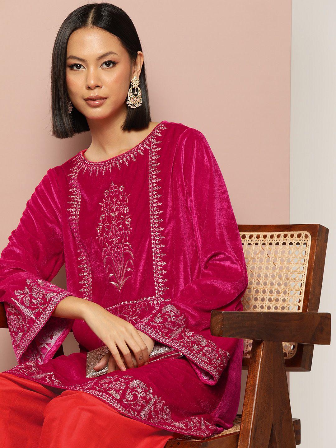 sangria zari embroidered velvet kurta with salwar