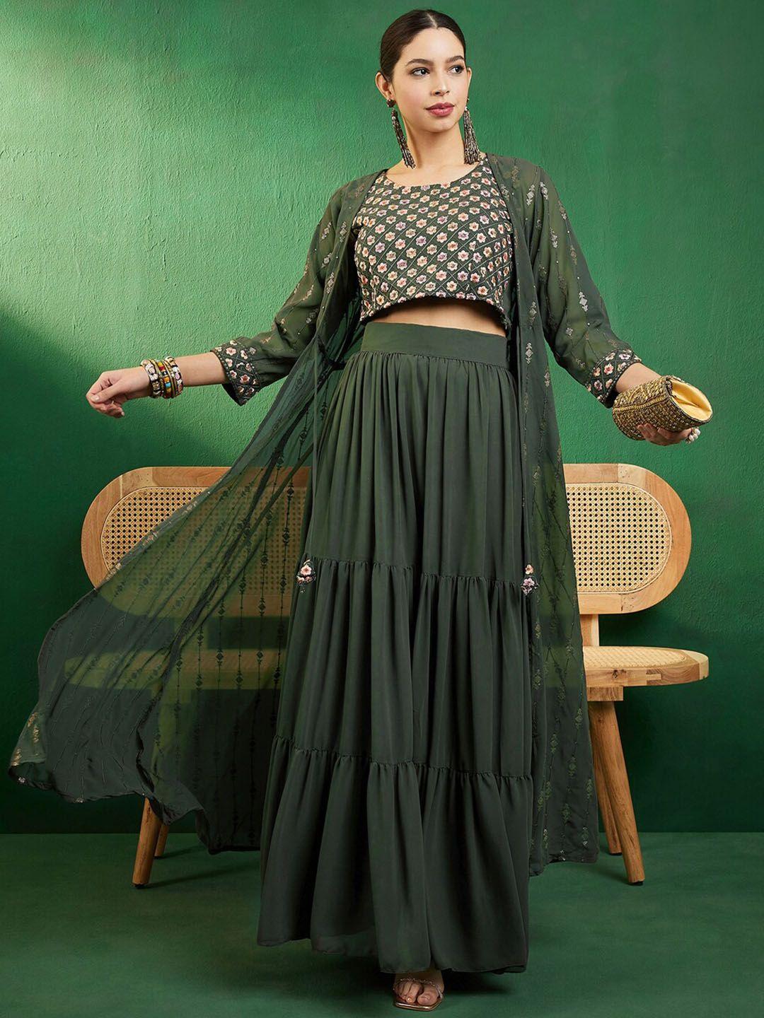 sangria zari sequence embroidered top with skirt & shrug