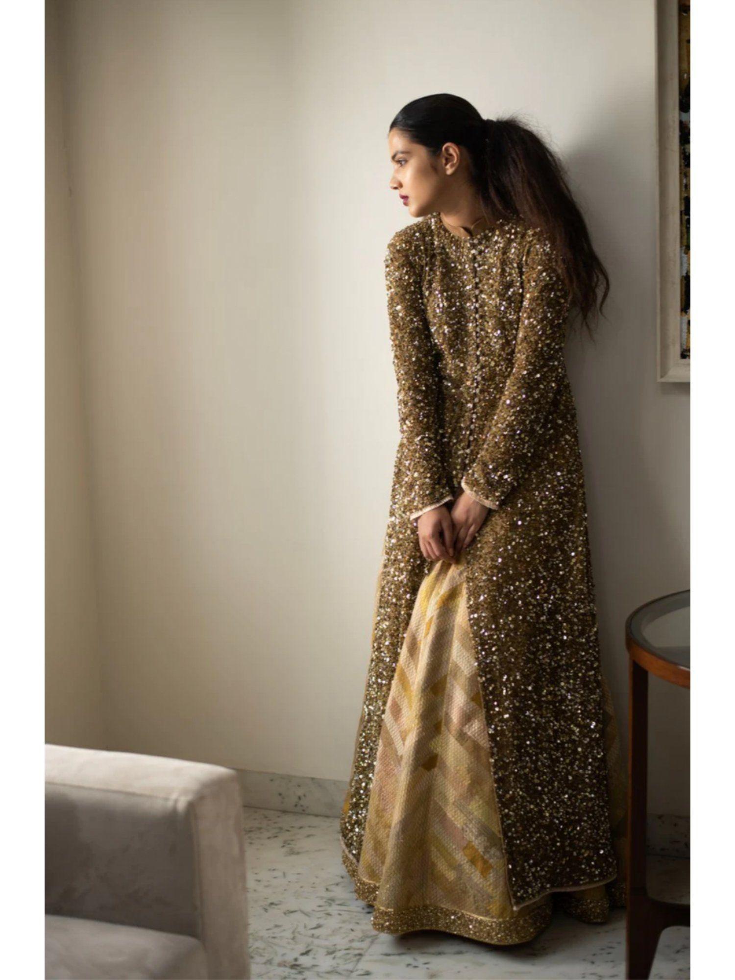 sania gold hand embroidered sequin jacket