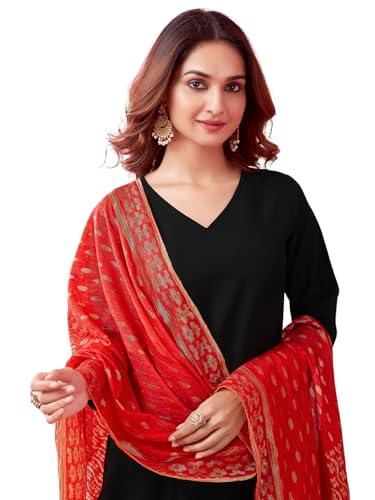 sanisa women's rayon blend solid straight kurta with pant and dupatta (125kbd1352n-m_black)
