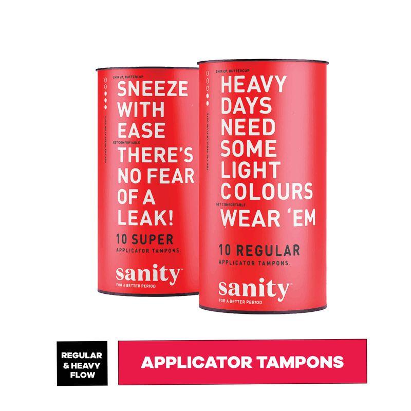 sanity regular and super applicator tampons - pack of 20
