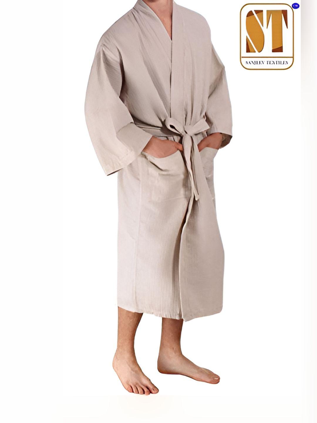 sanjeev textiles unisex beige cotton waffle textured bath robe