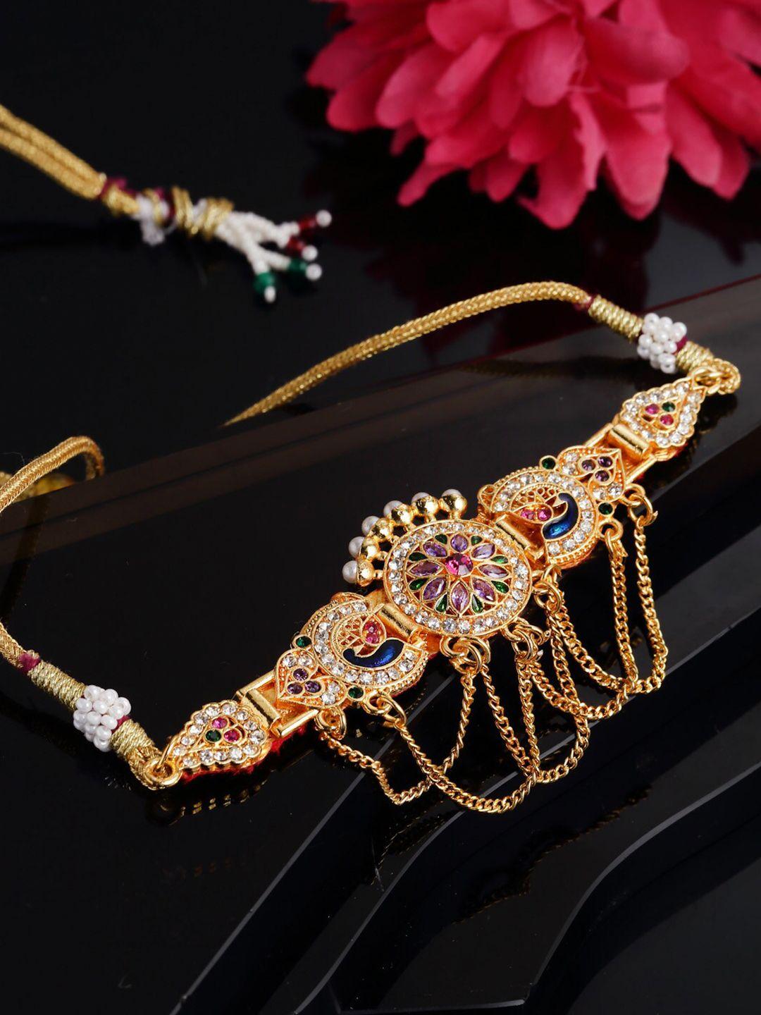 sanjog cubic zirconia meenakari gold plated bangle style bracelet