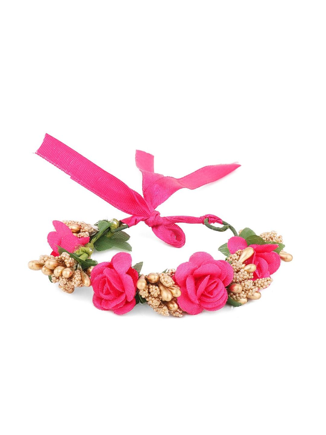 sanjog women pink handmade floral rakhi bracelet
