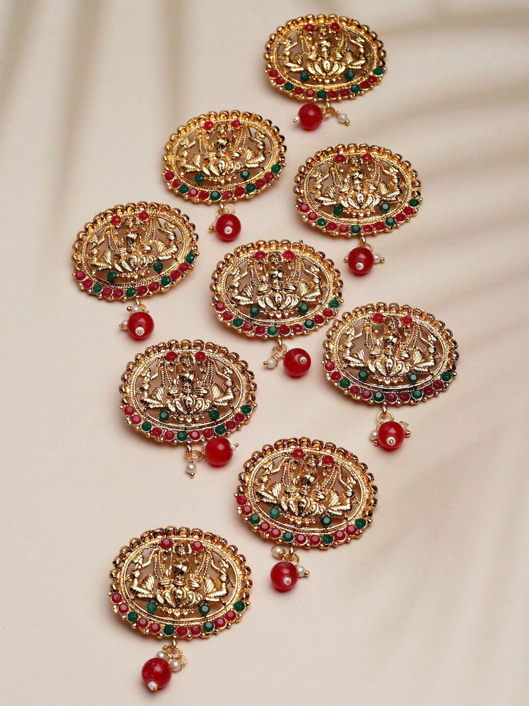 sanjog 9 pcs gold-plated crystal studded choti jadai billai bridal hair brooch