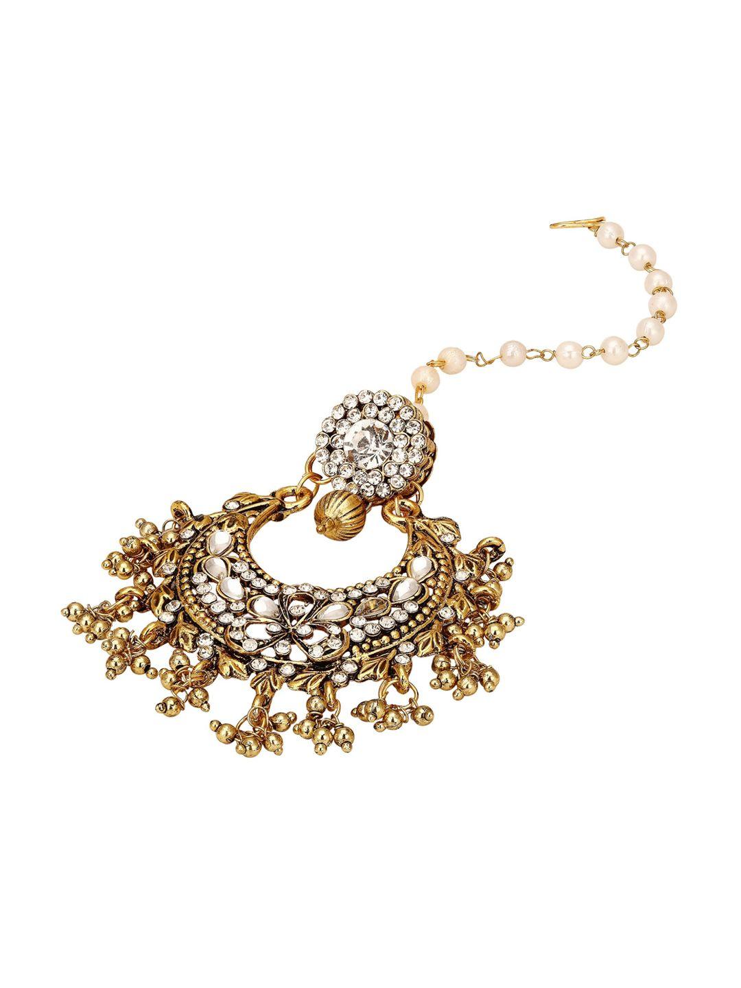 sanjog gold-plated & white stone-studded maangtikka