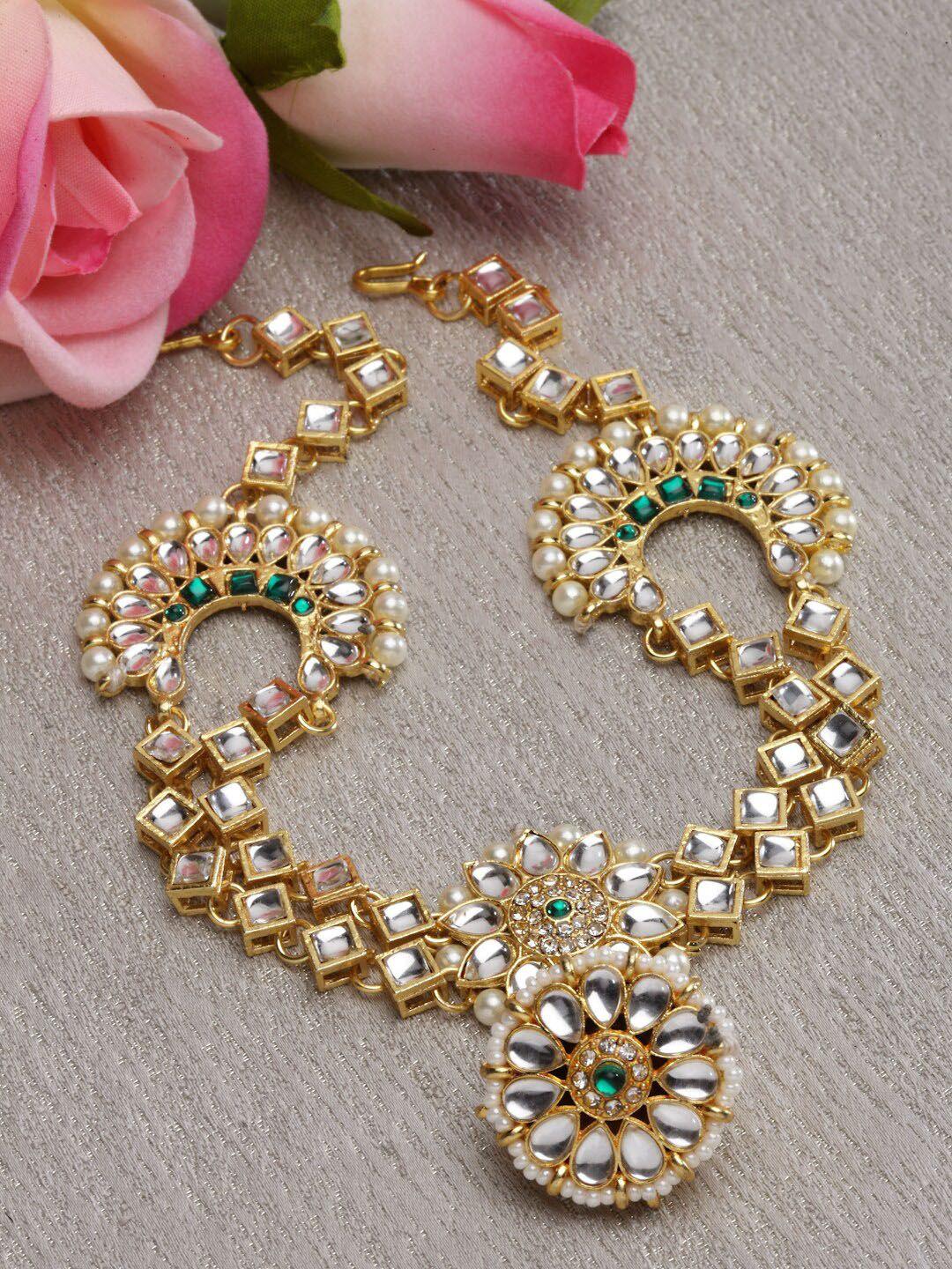 sanjog gold-plated kundan & bead studded matha patti