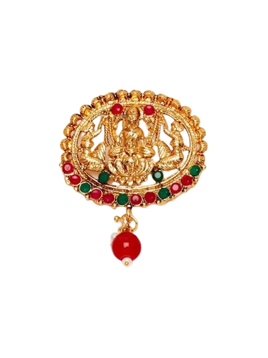 sanjog gold-plated stone-studded & beaded bun pin