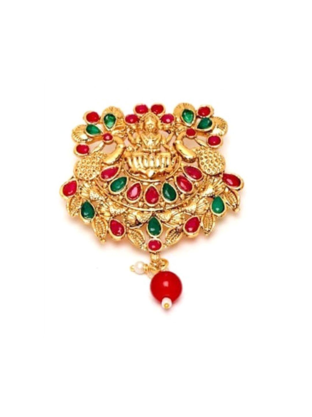 sanjog gold-plated stone-studded & beaded bun pin