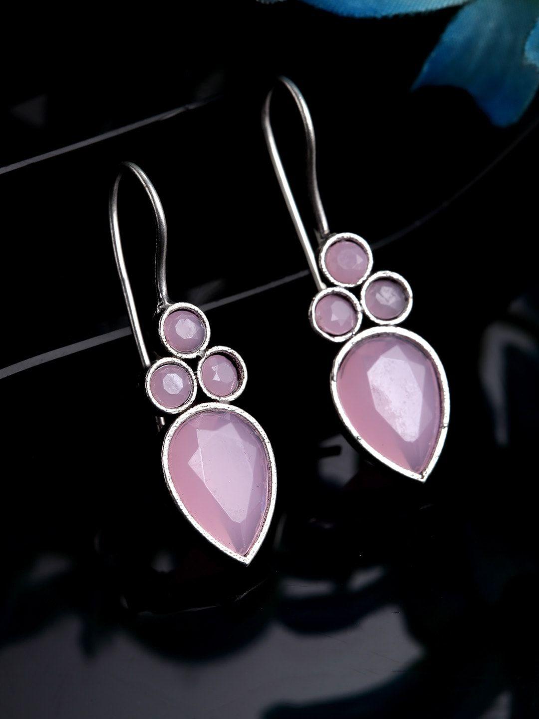 sanjog pink silver-plated contemporary drop earrings