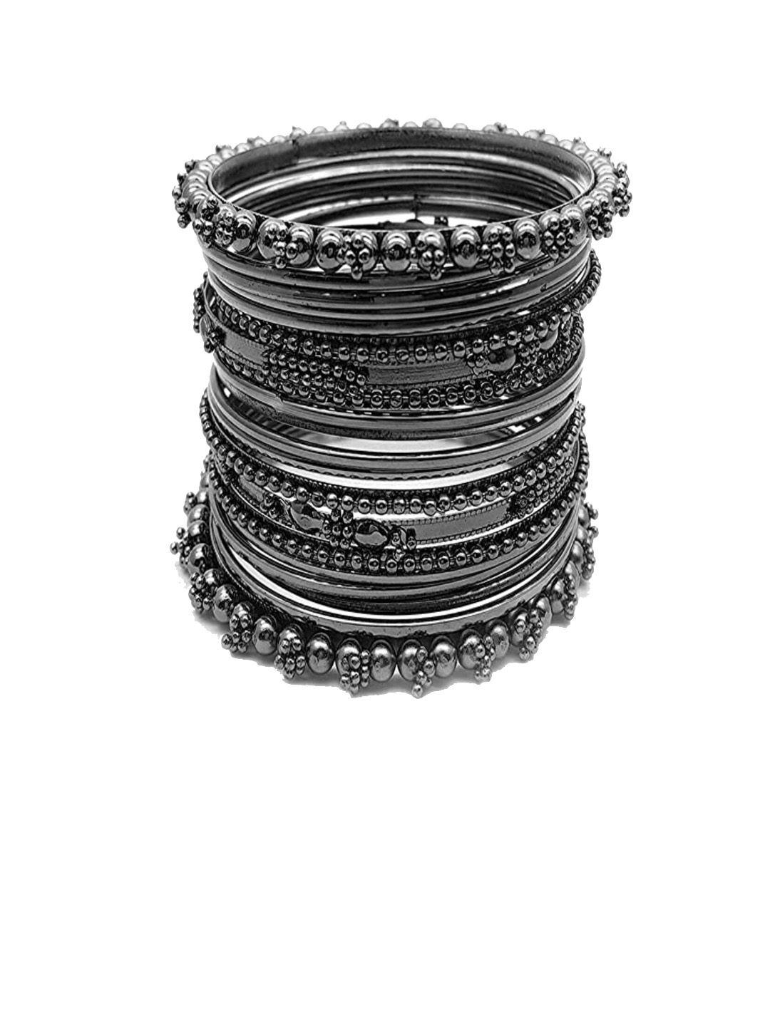 sanjog set of 20 oxidised silver-plated bangles