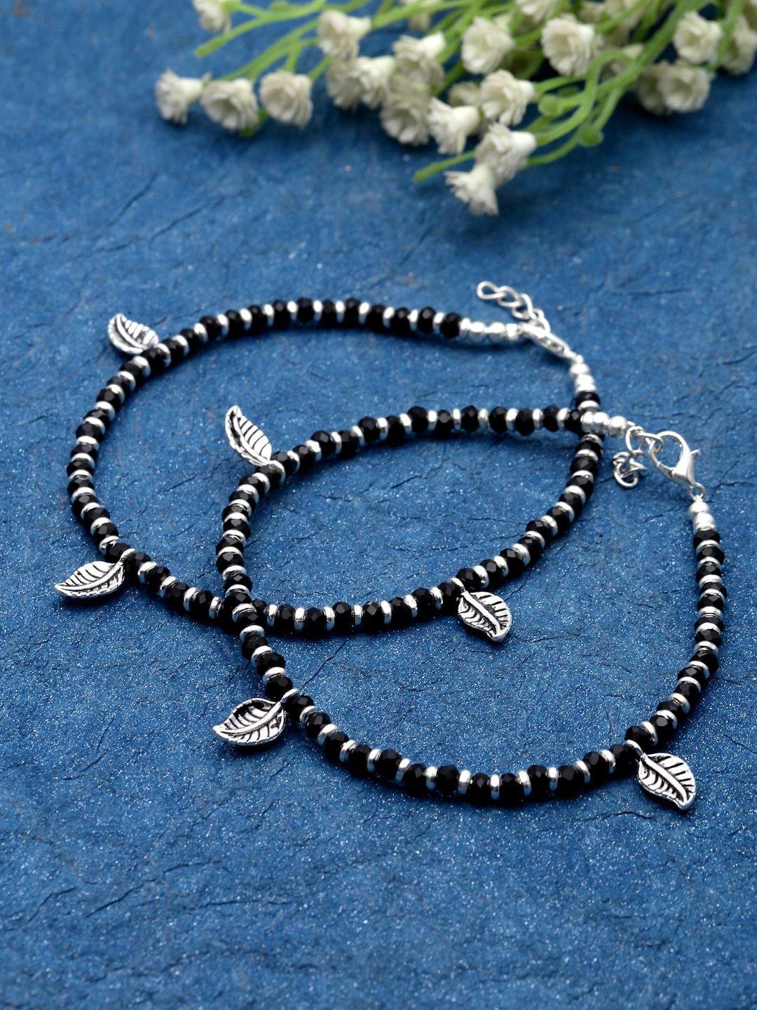 sanjog silver-plated beaded anklets