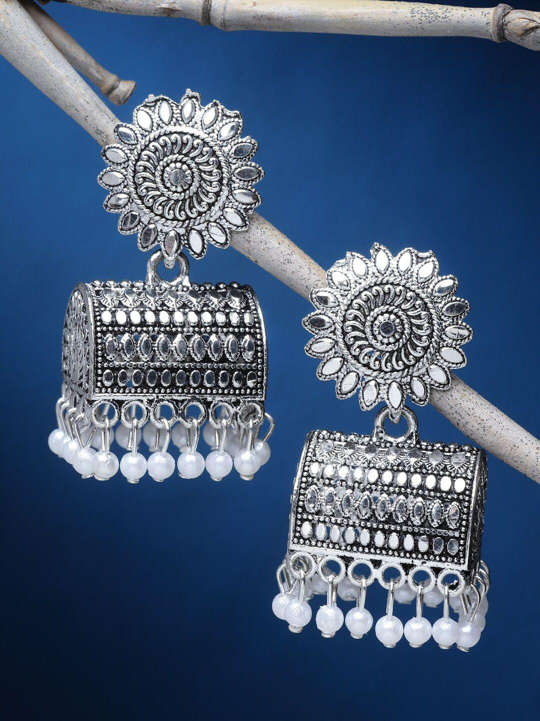 sanjog silver plated beaded german silver drop earrings