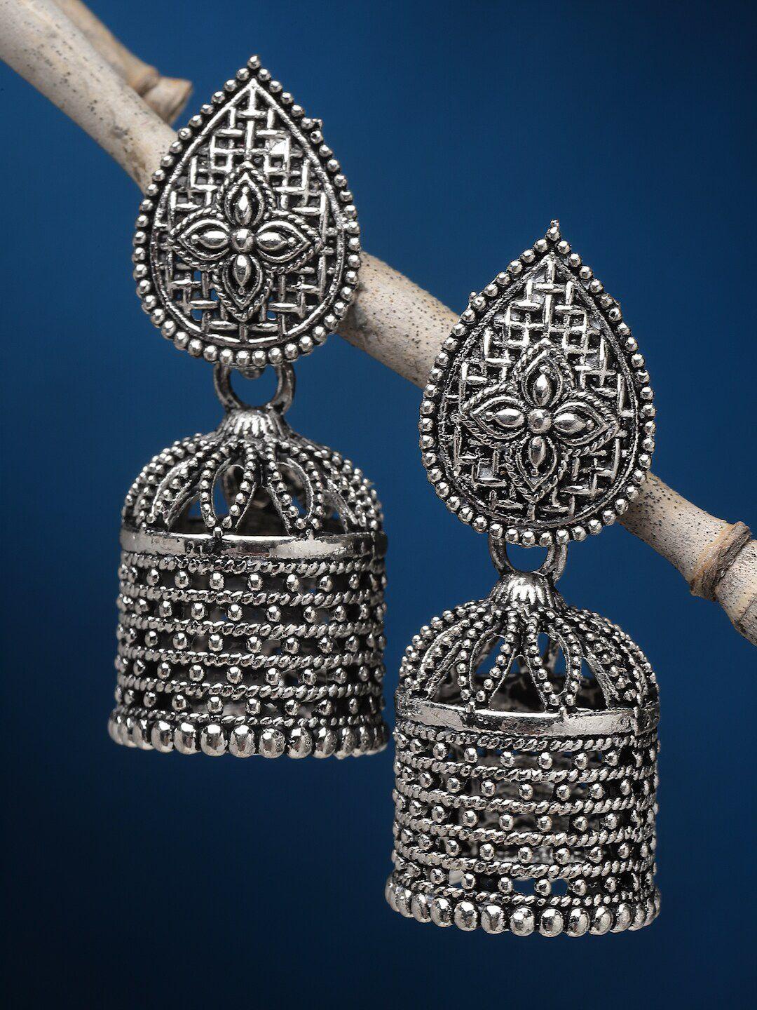 sanjog silver plated dome shaped german silver jhumkas