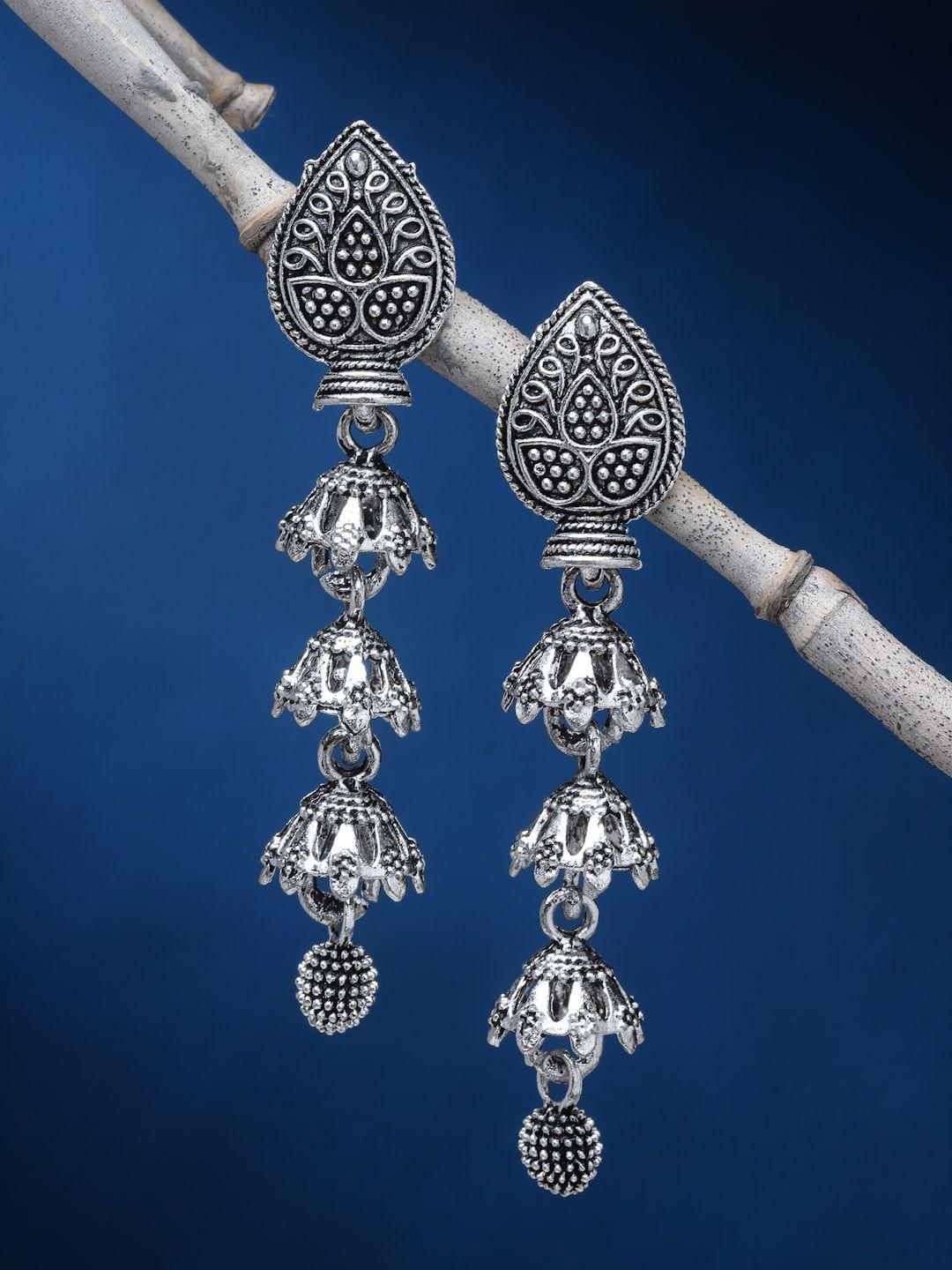 sanjog silver plated german silver dome shaped jhumkas