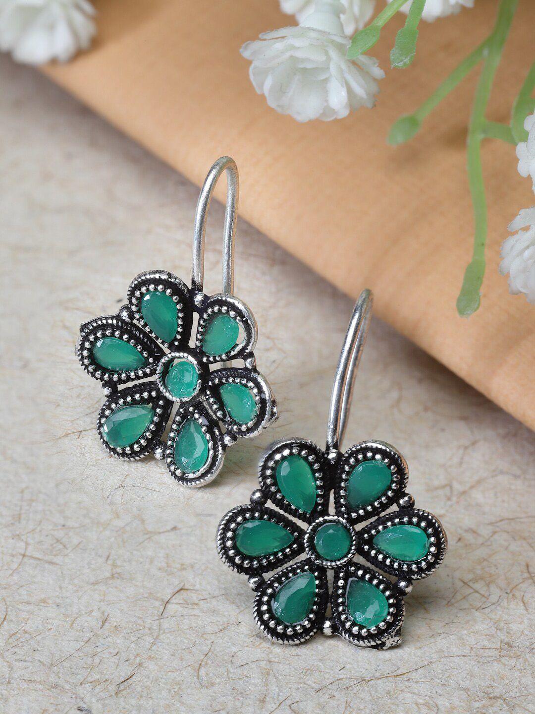 sanjog silver plated kundan studded floral shaped drop earrings