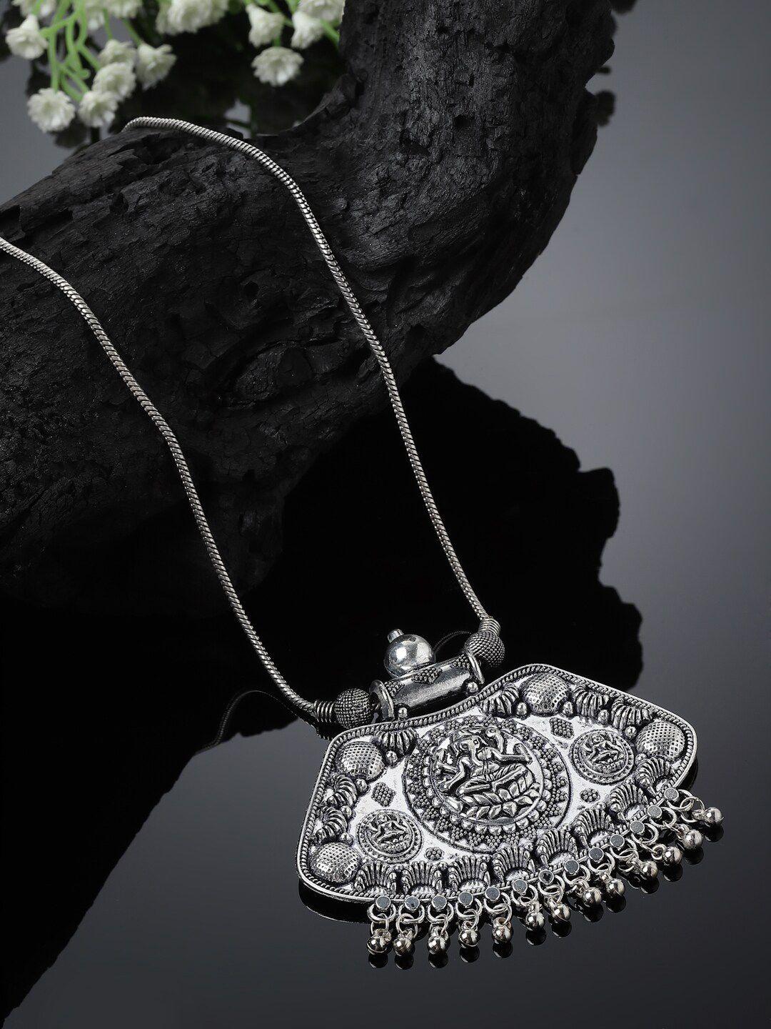 sanjog silver-toned brass silver-plated temple necklace