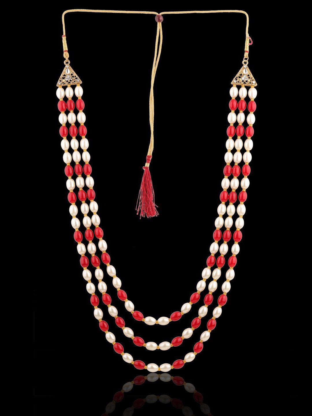 sanjog unisex red & white brass layered necklace